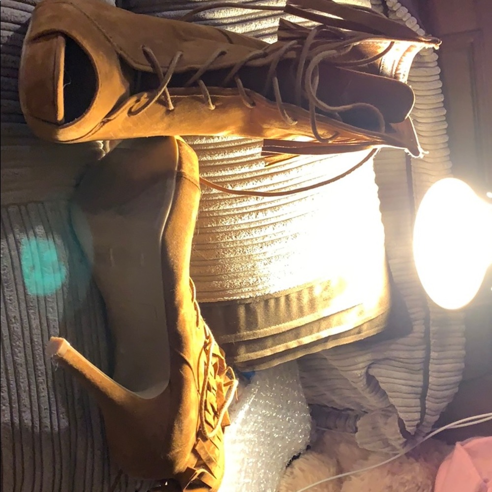 Anna Michelle open toe fringe stiletto bootie 8.5